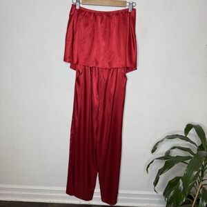 New Timing All I Want For Christmas Red Satin Strapless Jumpsuit Womens‎ Small